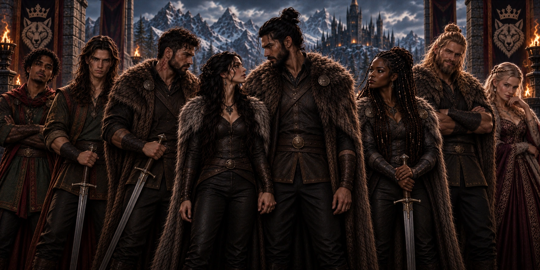 Children of the Blood Moon ensemble in a snowy castle
